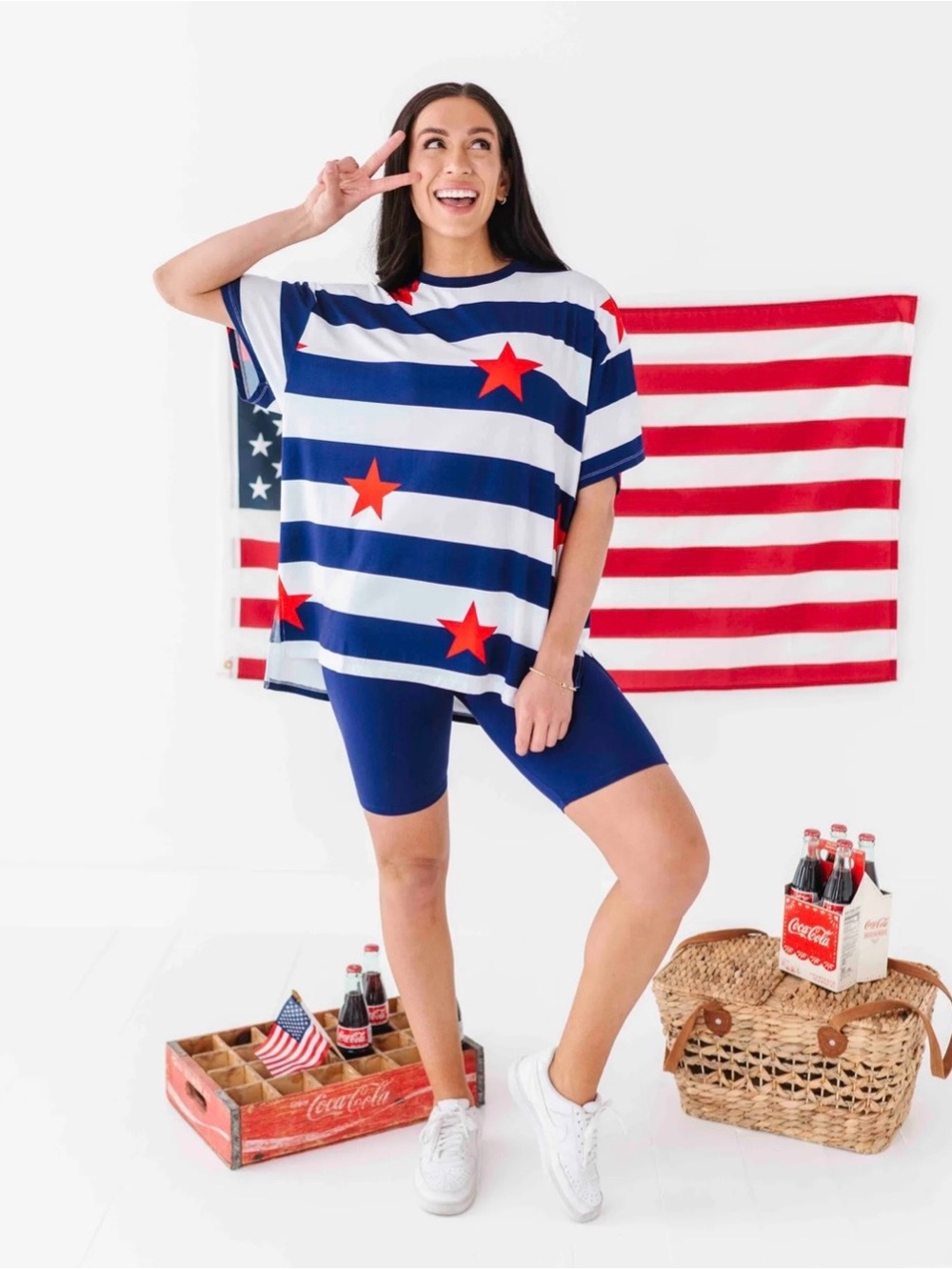 Bamboo freedom stripe oversized t shirt and biker shorts set bums and roses 2x